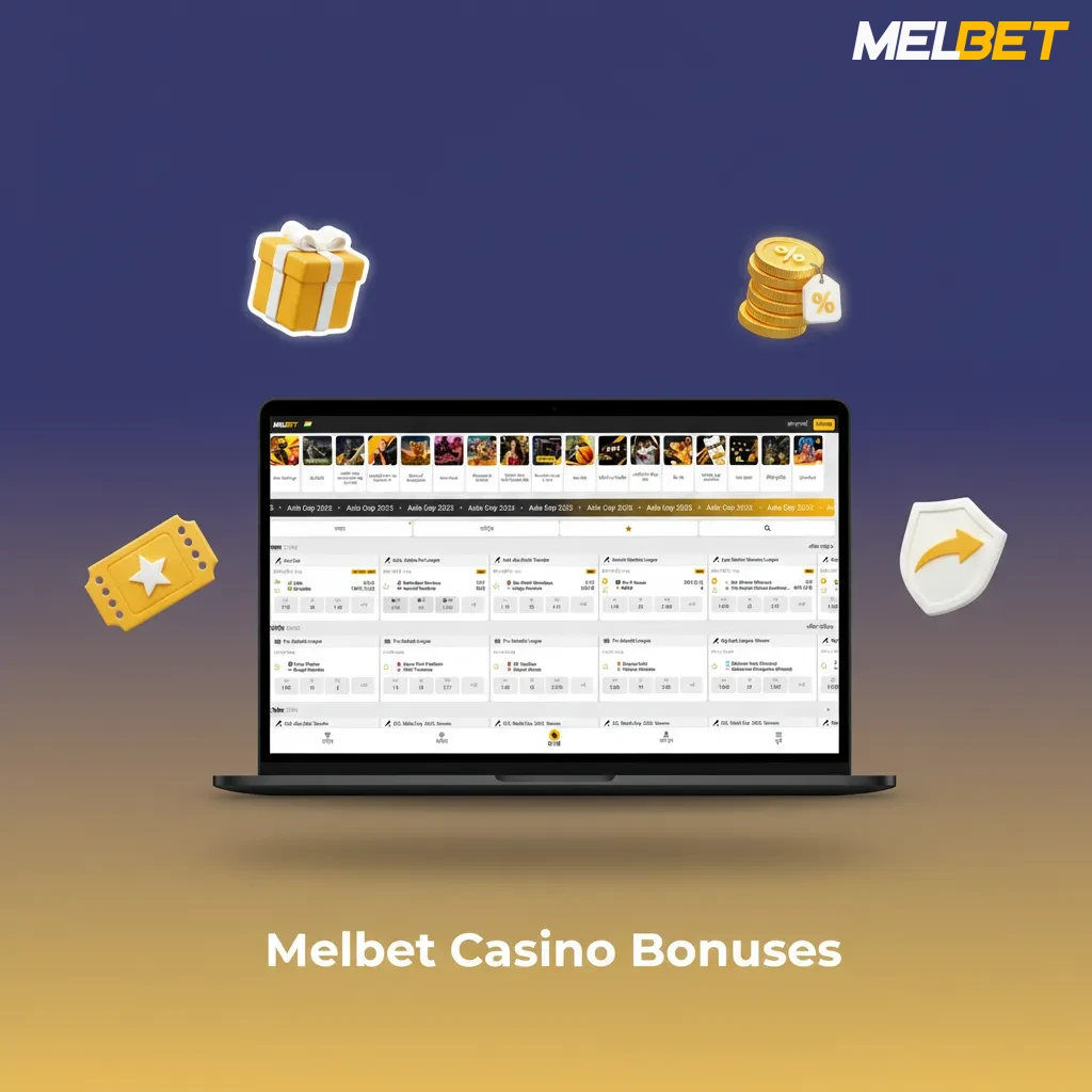 Melbet Casino bonuses banner: Weekly Reload 50% + 50 FS, 10% Cashback, Daily Free Spins, Live Rebate 5%, Drops & Wins