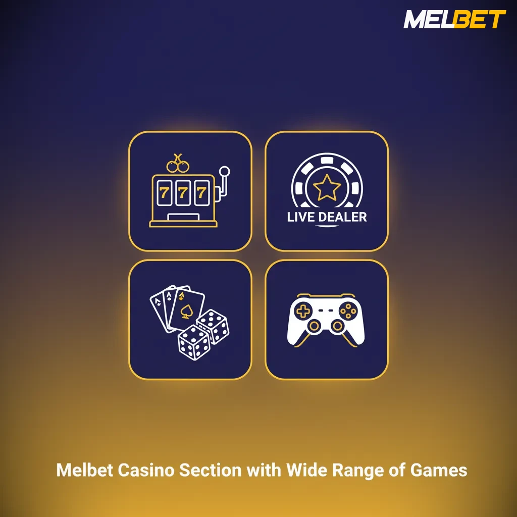 Melbet casino lobby with game tiles and categories: Slots, Crash, Table, Jackpot, Megaways; mobile-friendly layout.
