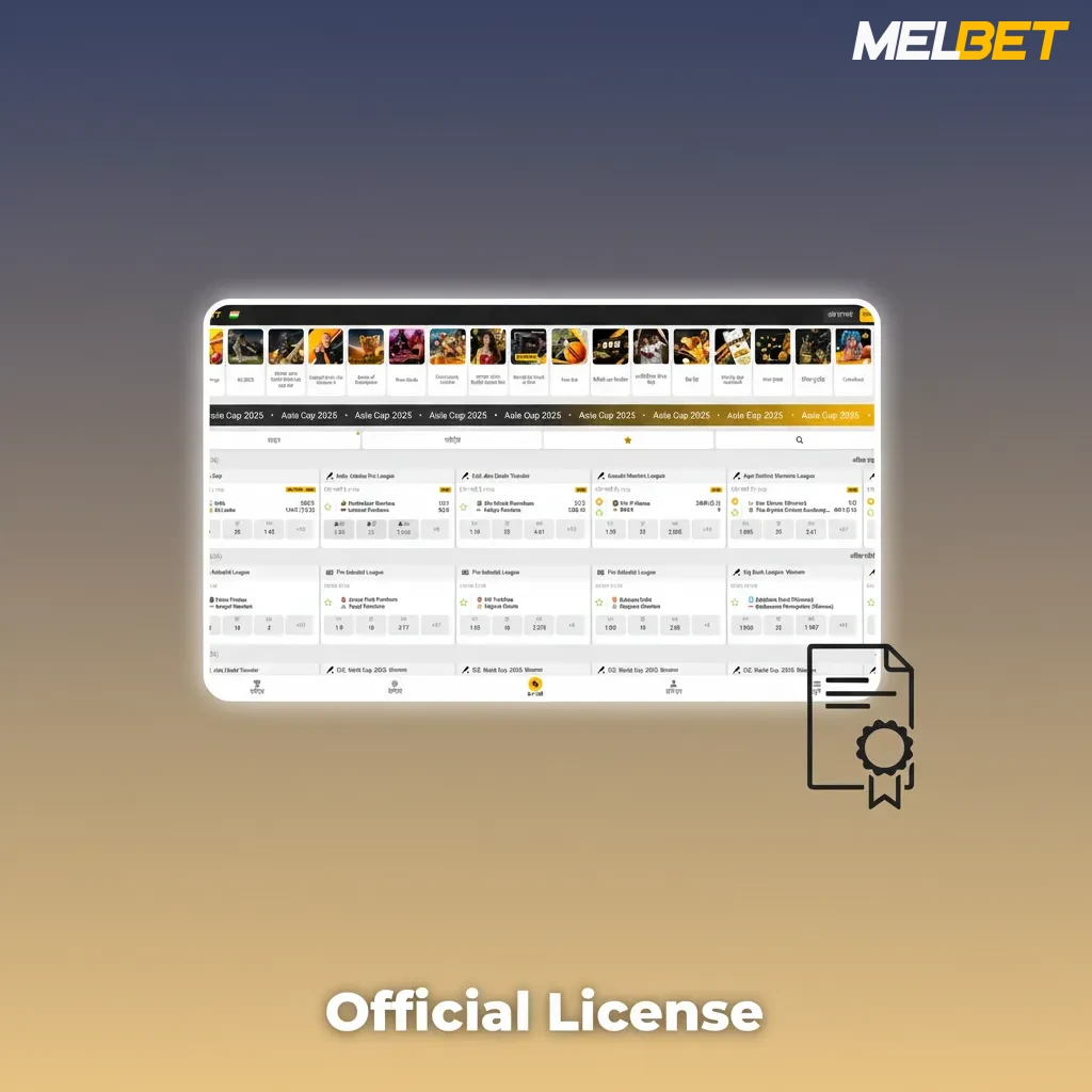 Melbet Curaçao eGaming license badge, issued 2012, renewed; fair play, secure payments, responsible gaming.