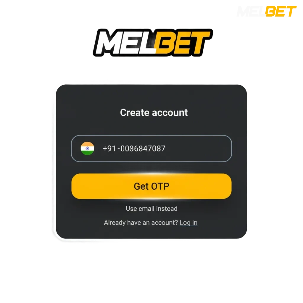 Melbet registration, login and verification with app/website screens in India; up to ₹40,000 first deposit sports bonus.
