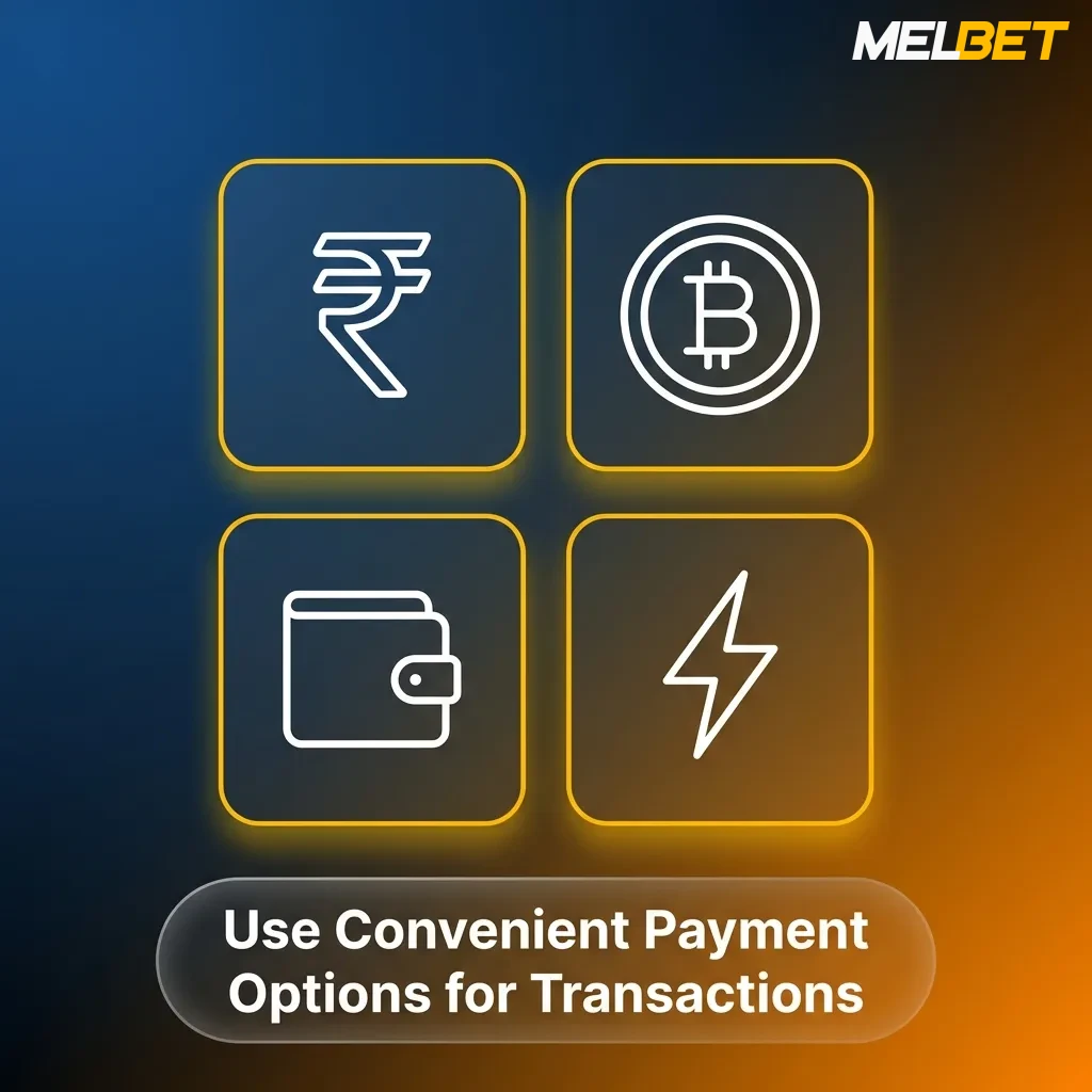 Melbet payment methods screen showing UPI, Paytm, PhonePe, Google Pay, bank transfer, Skrill, Neteller and crypto options